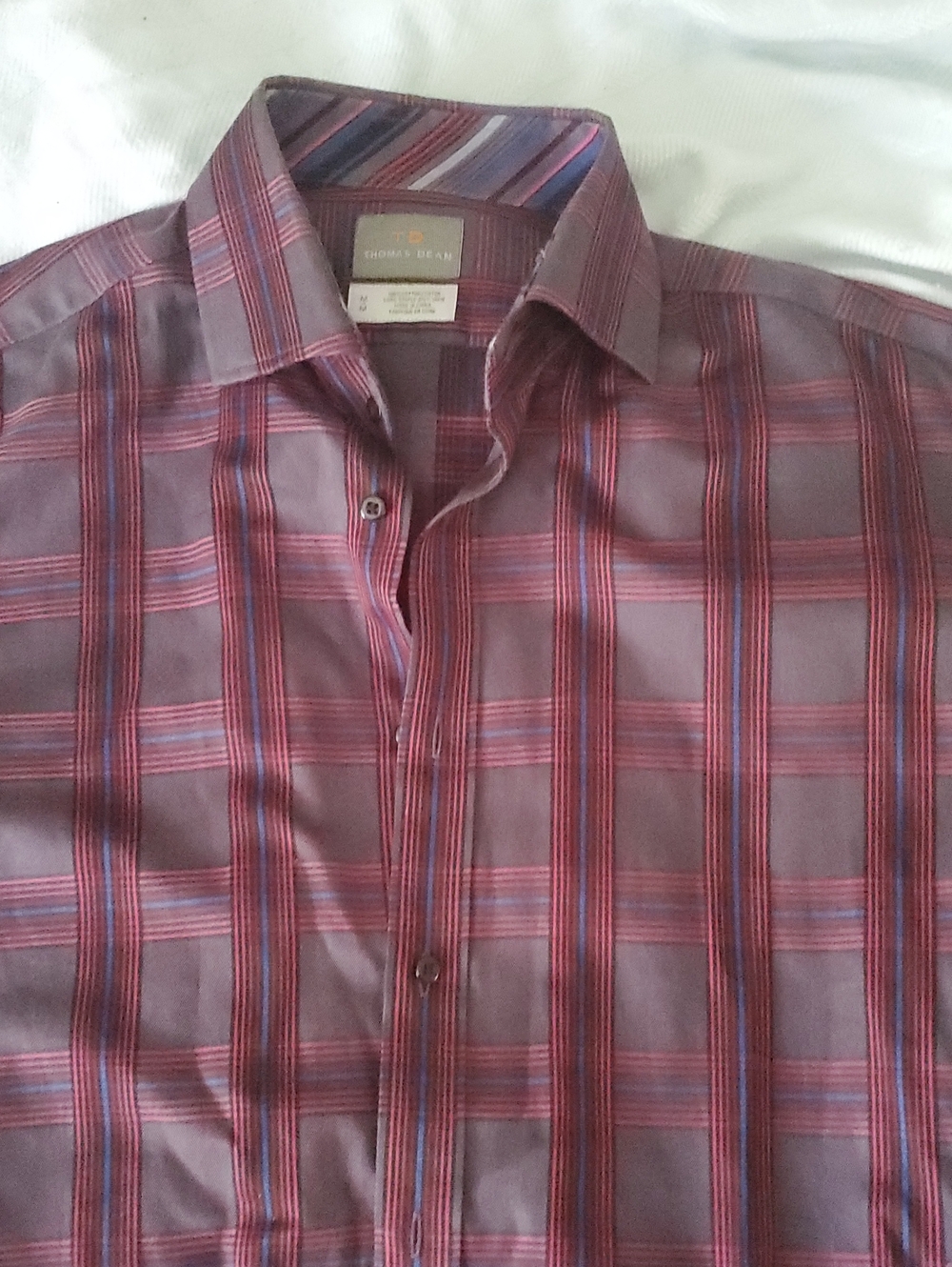 THOMAS DEAN PURPLE WITH BLUE SQUARE GRID LINES CHECKS FLIP CUFF SHIRT